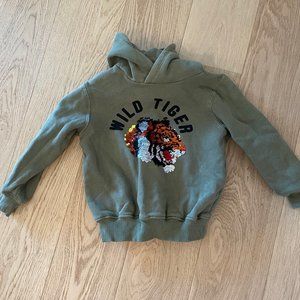 Zara Kids Flip Sequin Tiger Sweatshirt in Green